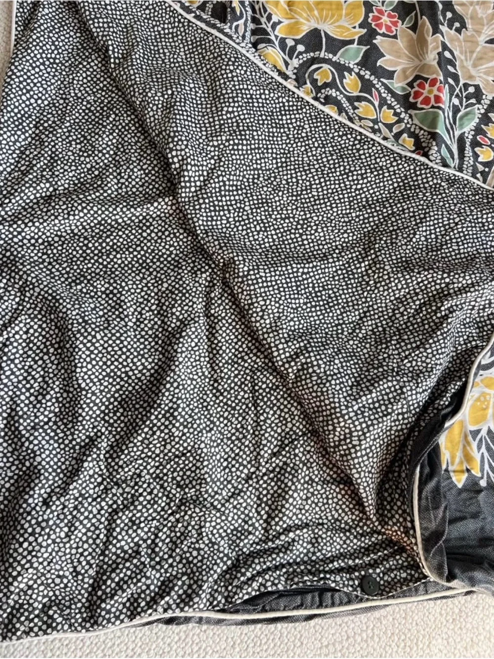 Black Floral Paisley Duvet Cover with Yellow Accents